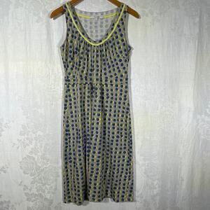 Boden Dress 6 LONG Gray Navy Green Dots Tank Jersey Sundress Mod Casual
